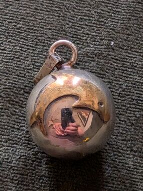 Vintage Alpaca Mexican Silver, Brass Overlay Dolphin Sphere Charm Chime Pendant